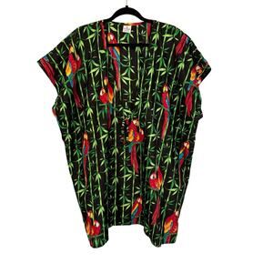 La LeeLa Kaftan Dress Cover Up Womens OS Green Parrot Bamboo Summer Swim Beach